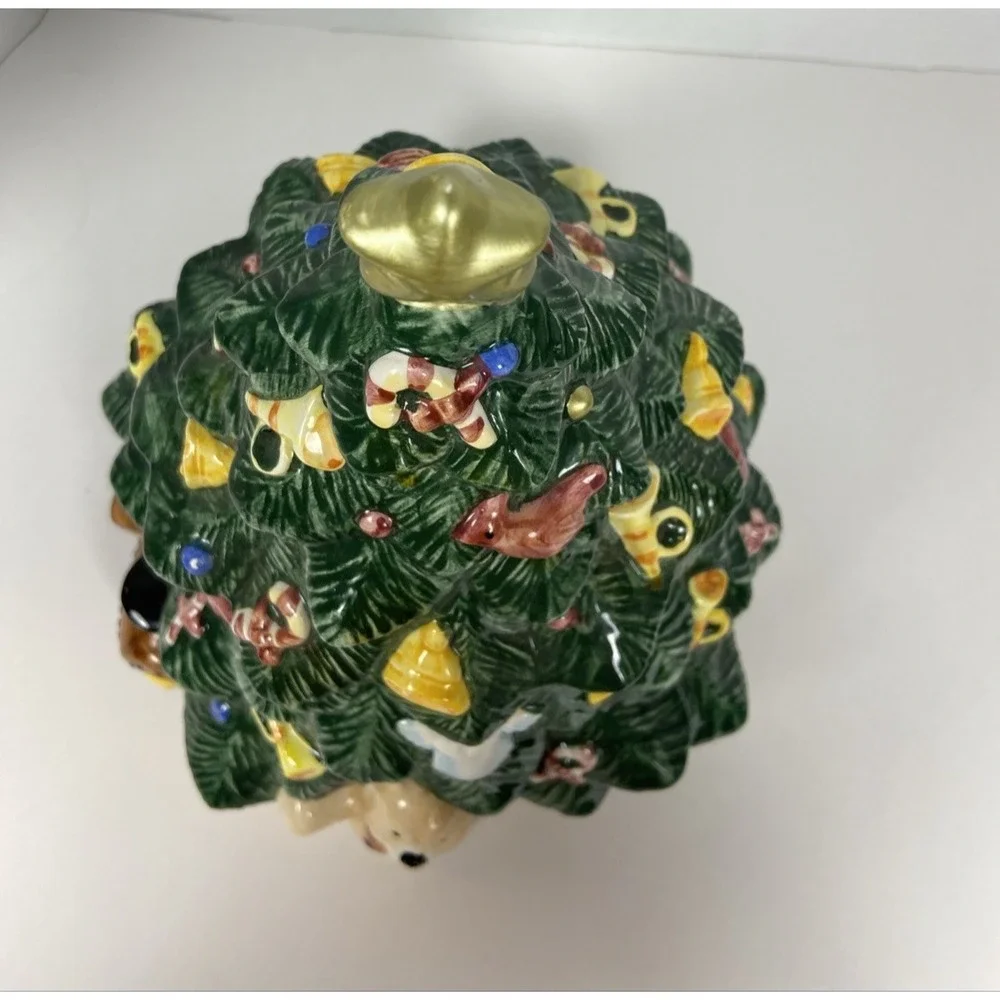 Vtg Earthenware Christmas Tree Cookie Jar w/Lid Home Trends Ceramic Kitchen